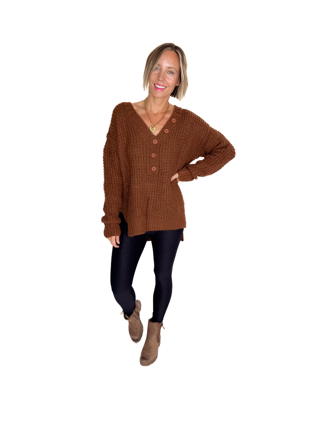 Charleen Waffle Knit Sweater- CAMEL