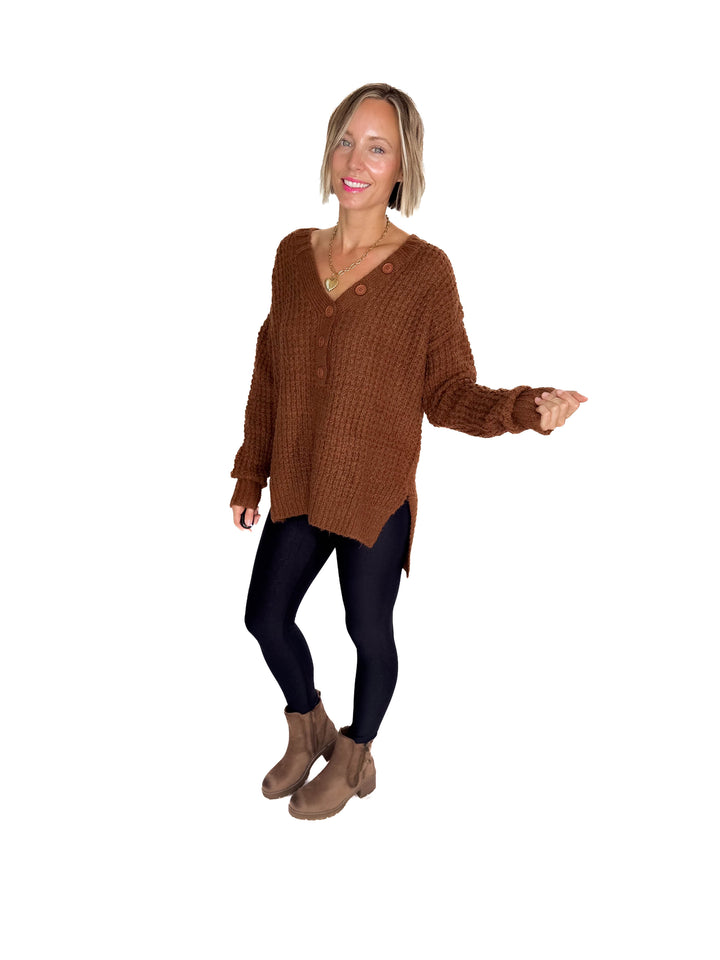 Charleen Waffle Knit Sweater- CAMEL