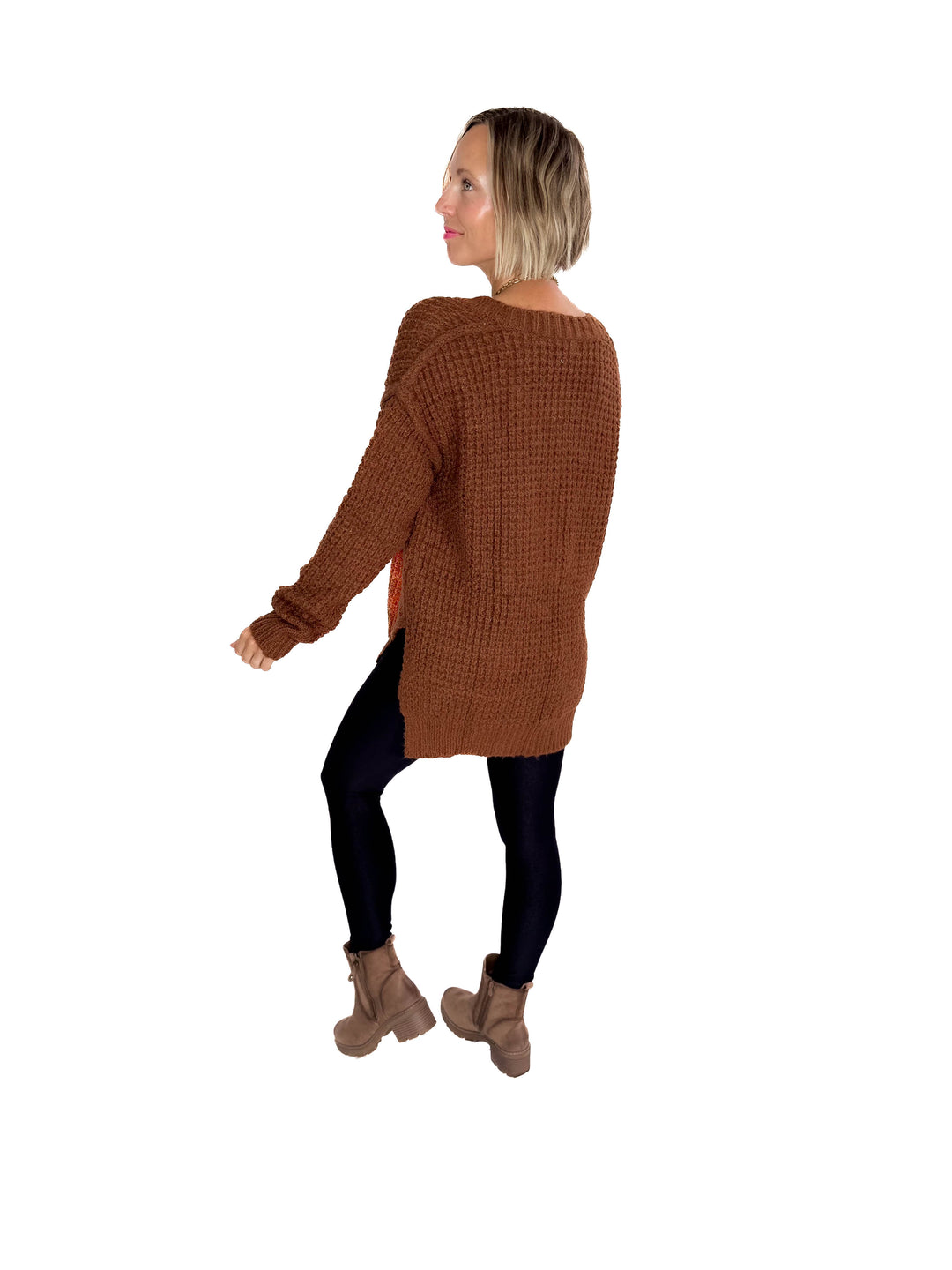 Charleen Waffle Knit Sweater- CAMEL