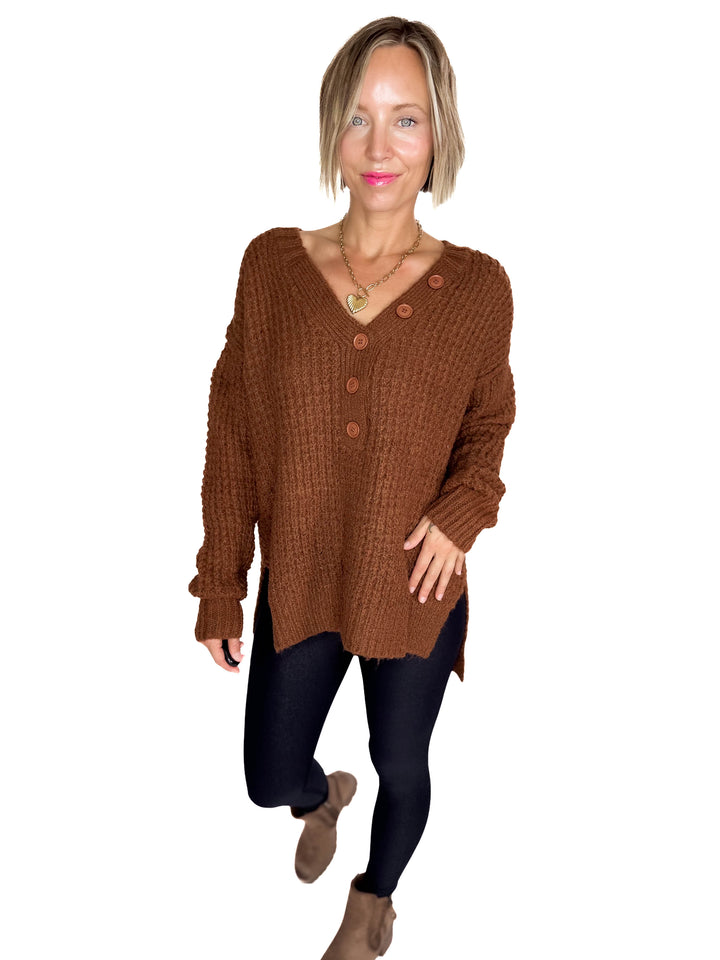 Charleen Waffle Knit Sweater- CAMEL