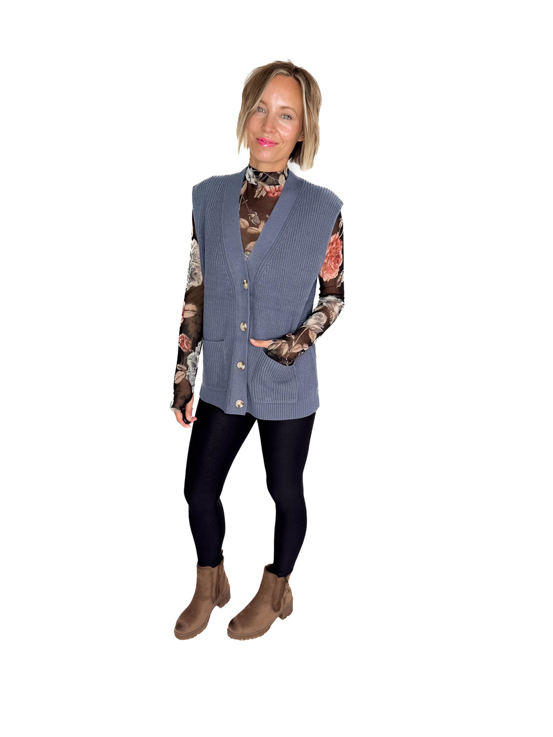 Dallas Chunky Knit Varsity Style Sweater- DENIM