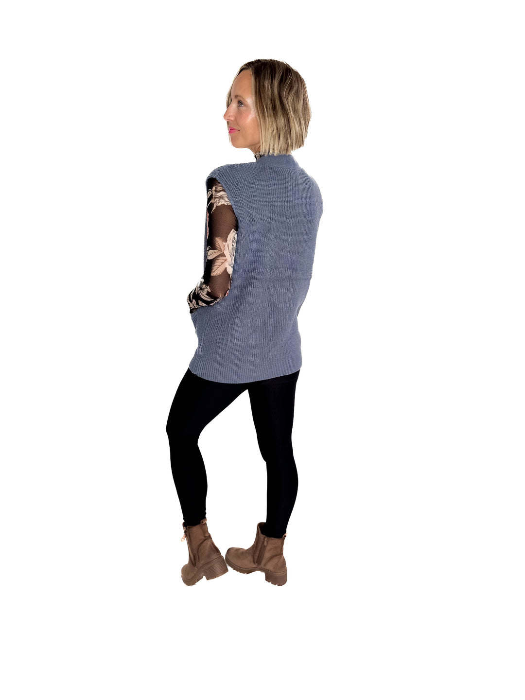 Dallas Chunky Knit Varsity Style Sweater- DENIM