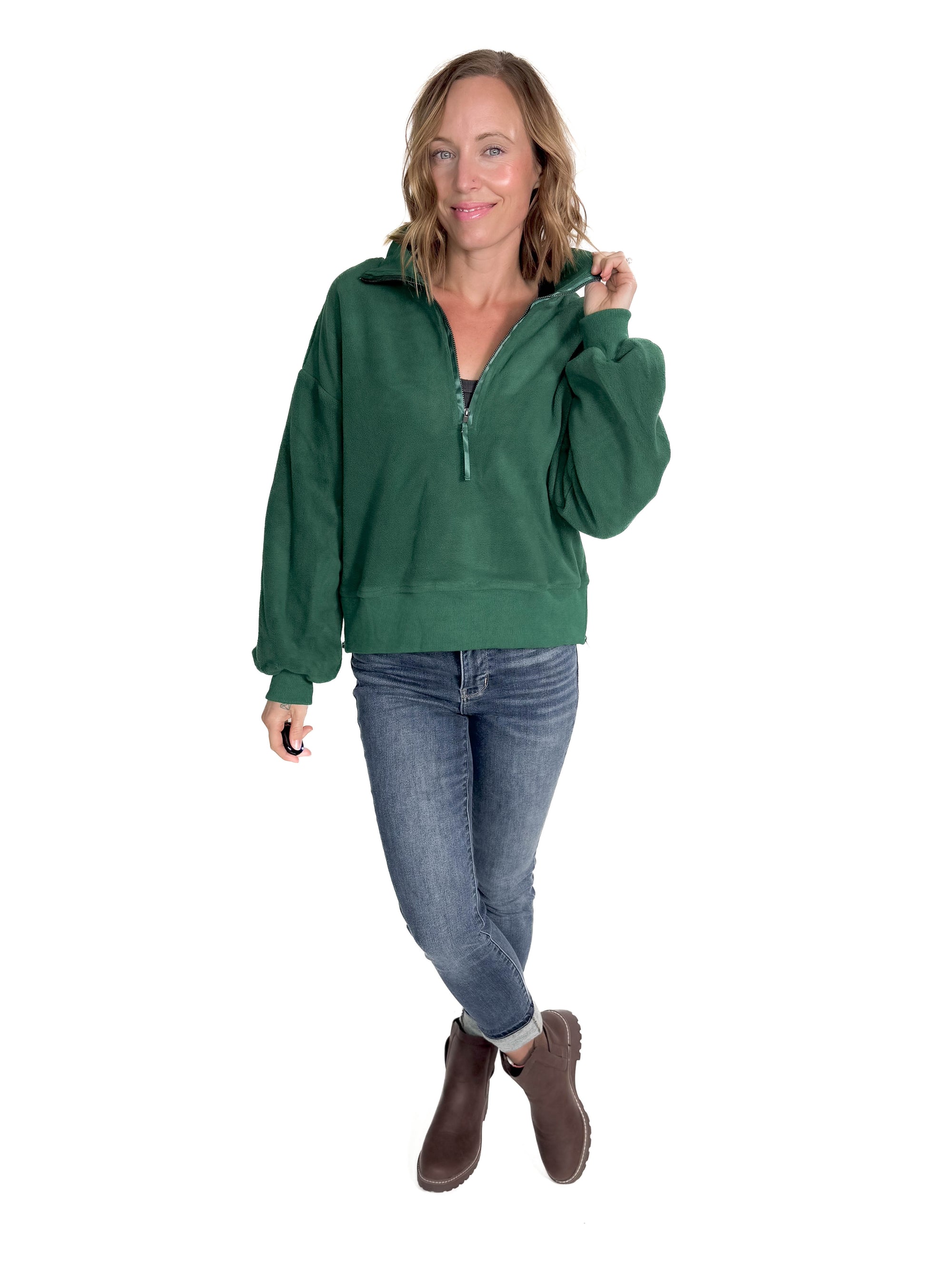 Monica Polar Fleece 1/4 Zip Pullover- PINE-FINAL SALE