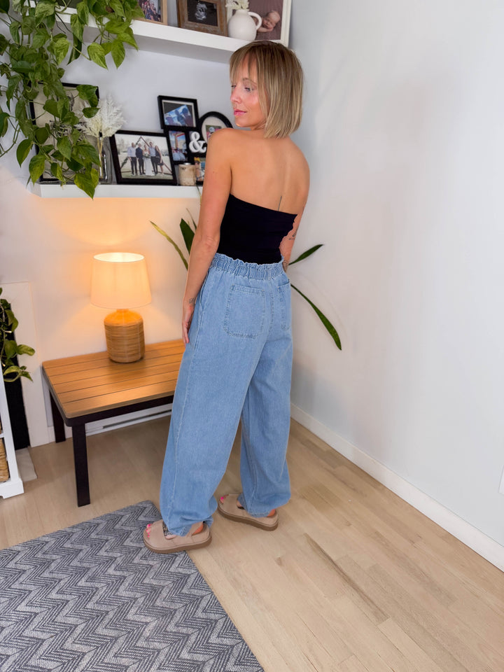 Golden Hour Tie Waist Pants- LIGHT BLUE DENIM-FINAL SALE
