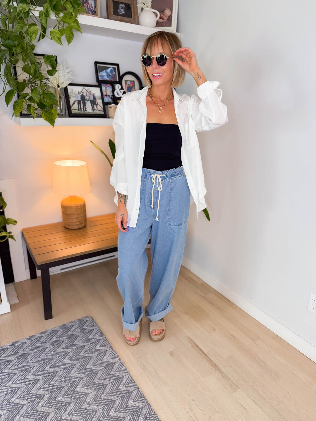 Novie Linen Blend Button Down- WHITE