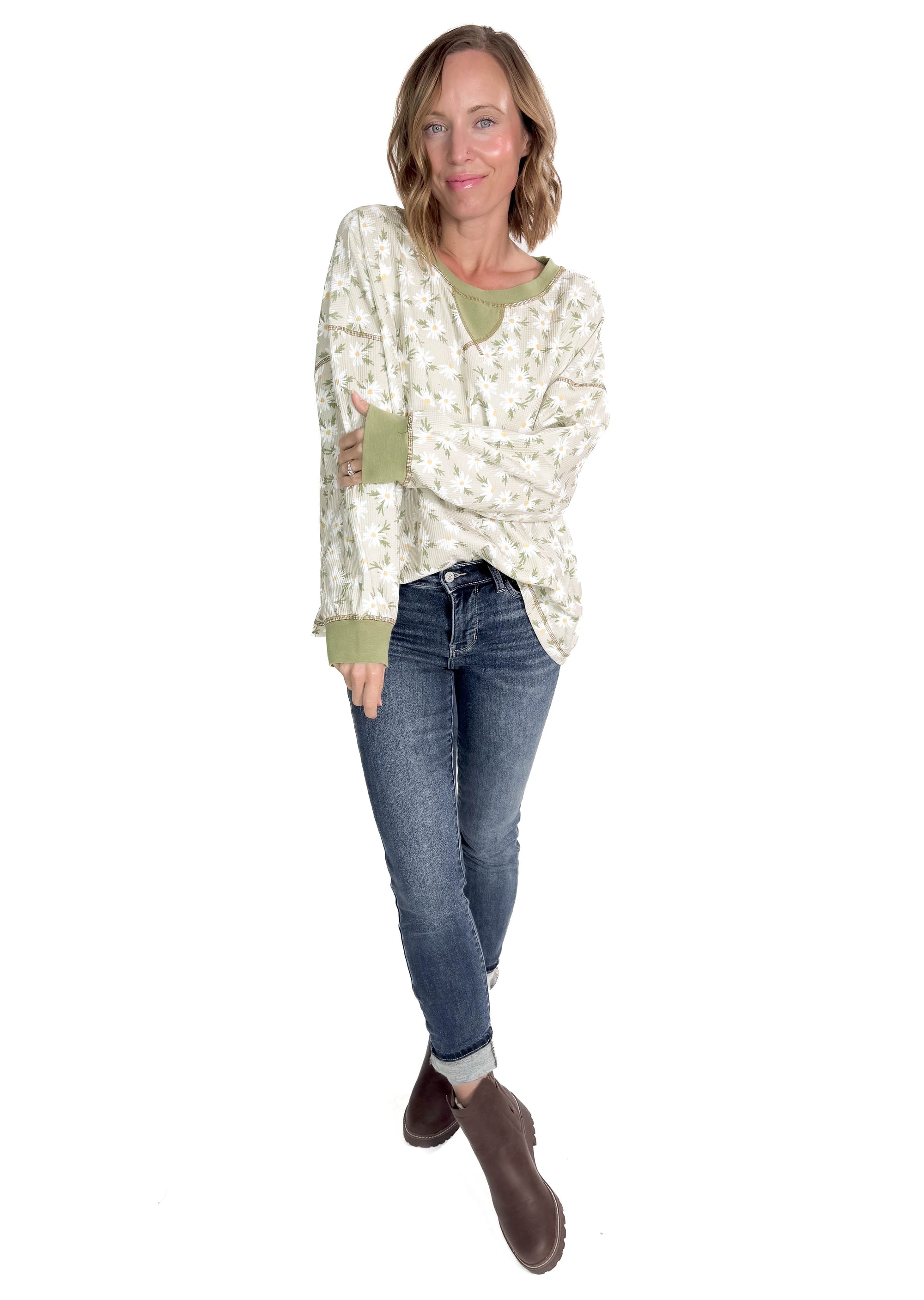 Blossom Flower Printed Tunic- TAUPE/OLIVE