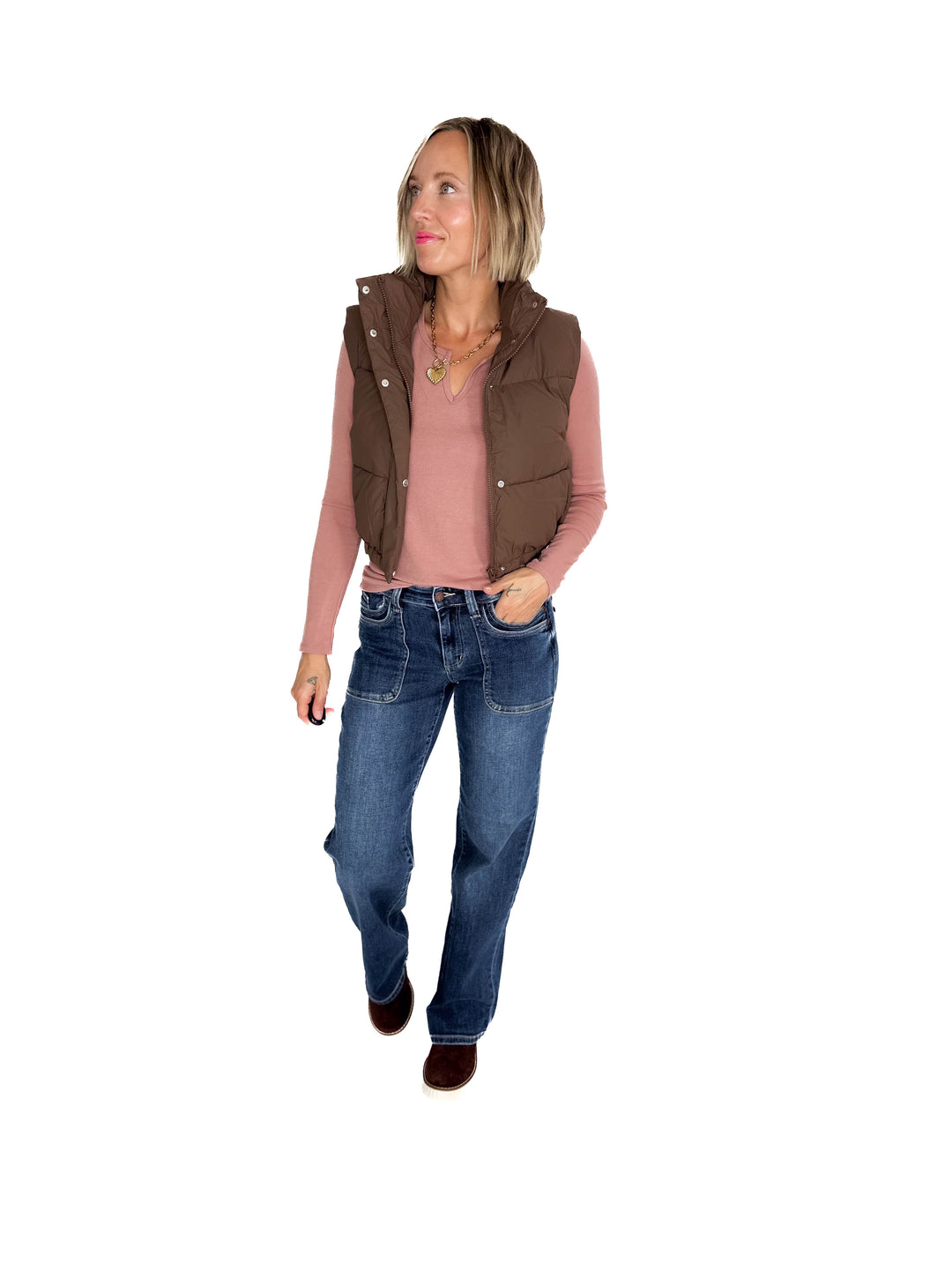 Charlie Coated Cropped Vest- ESPRESSO