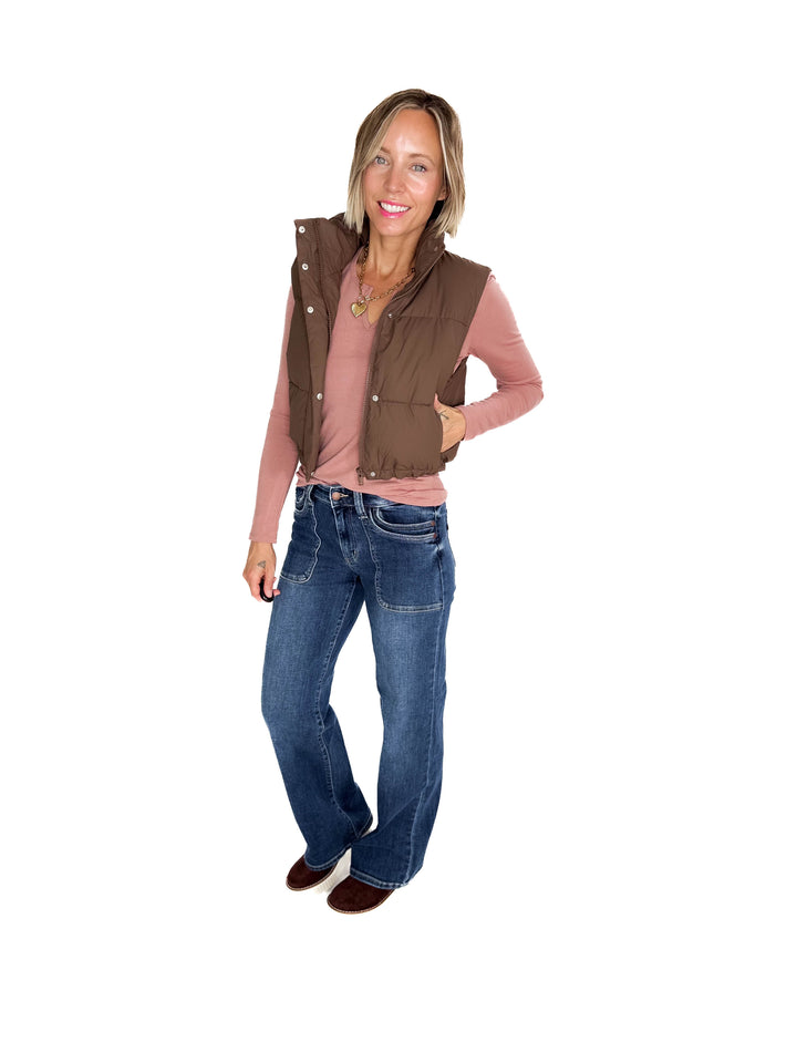 Charlie Coated Cropped Vest- ESPRESSO