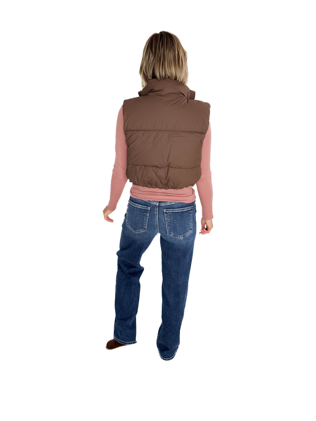 Charlie Coated Cropped Vest- ESPRESSO