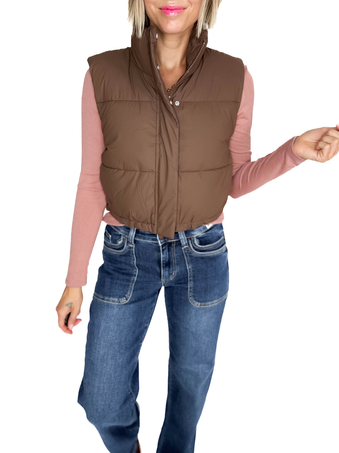 Charlie Coated Cropped Vest- ESPRESSO