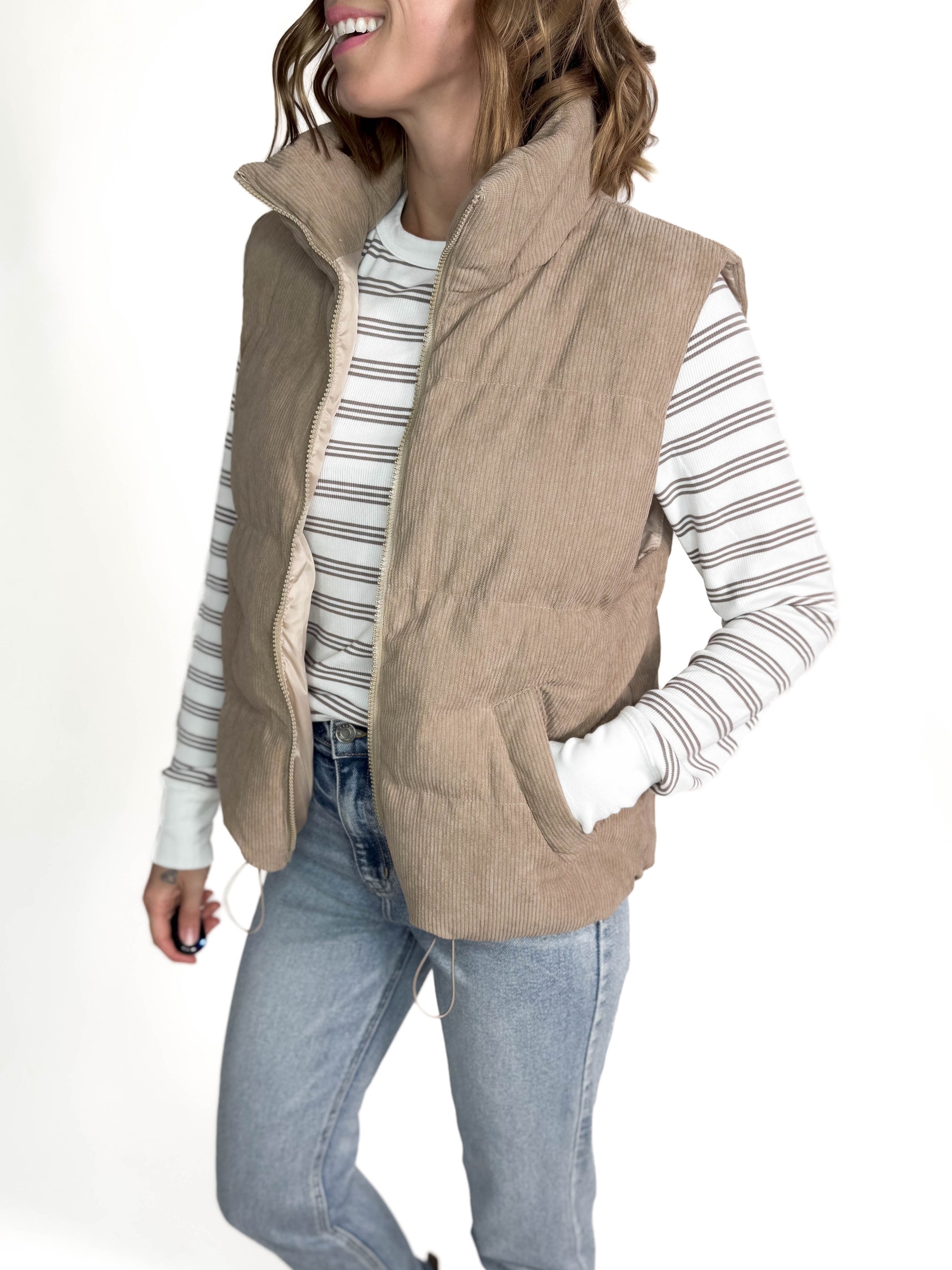 Wander Corded Vest- GREIGE-FINAL SALE*L*