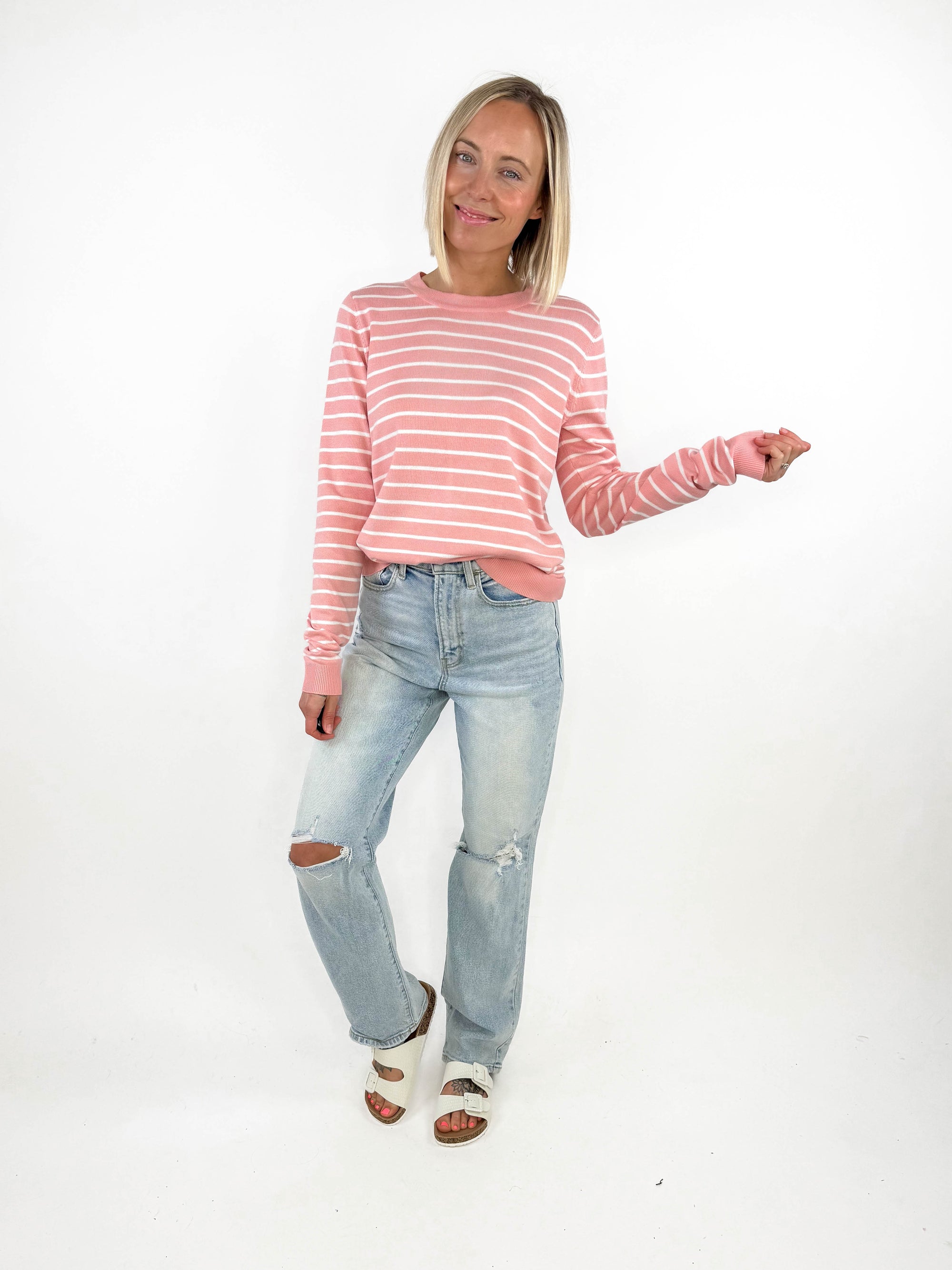 Expressions Stripe Sweater- PINK-FINAL SALE