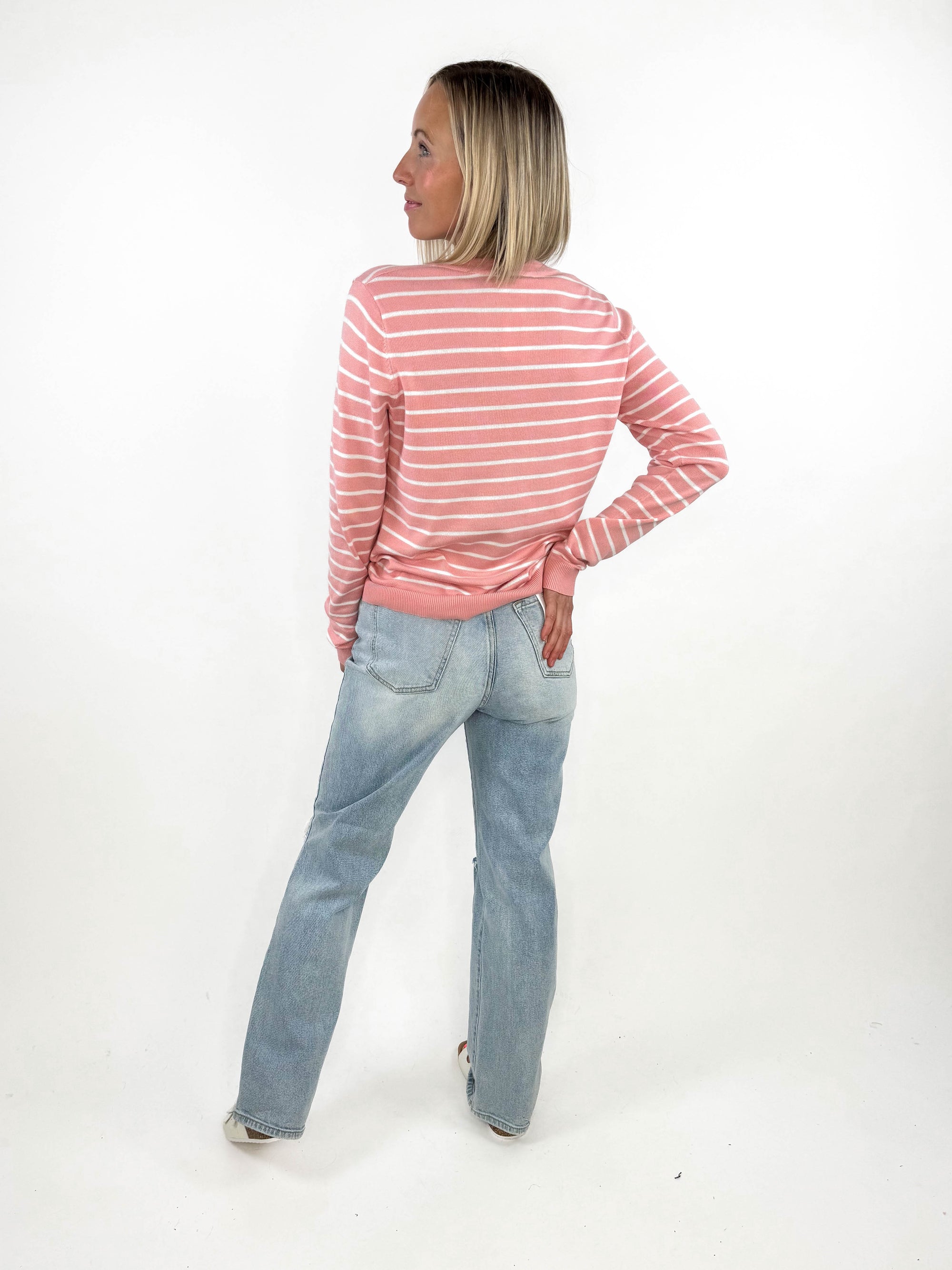 Expressions Stripe Sweater- PINK-FINAL SALE