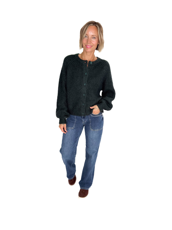 Krystle Button Cardigan- EVERGREEN