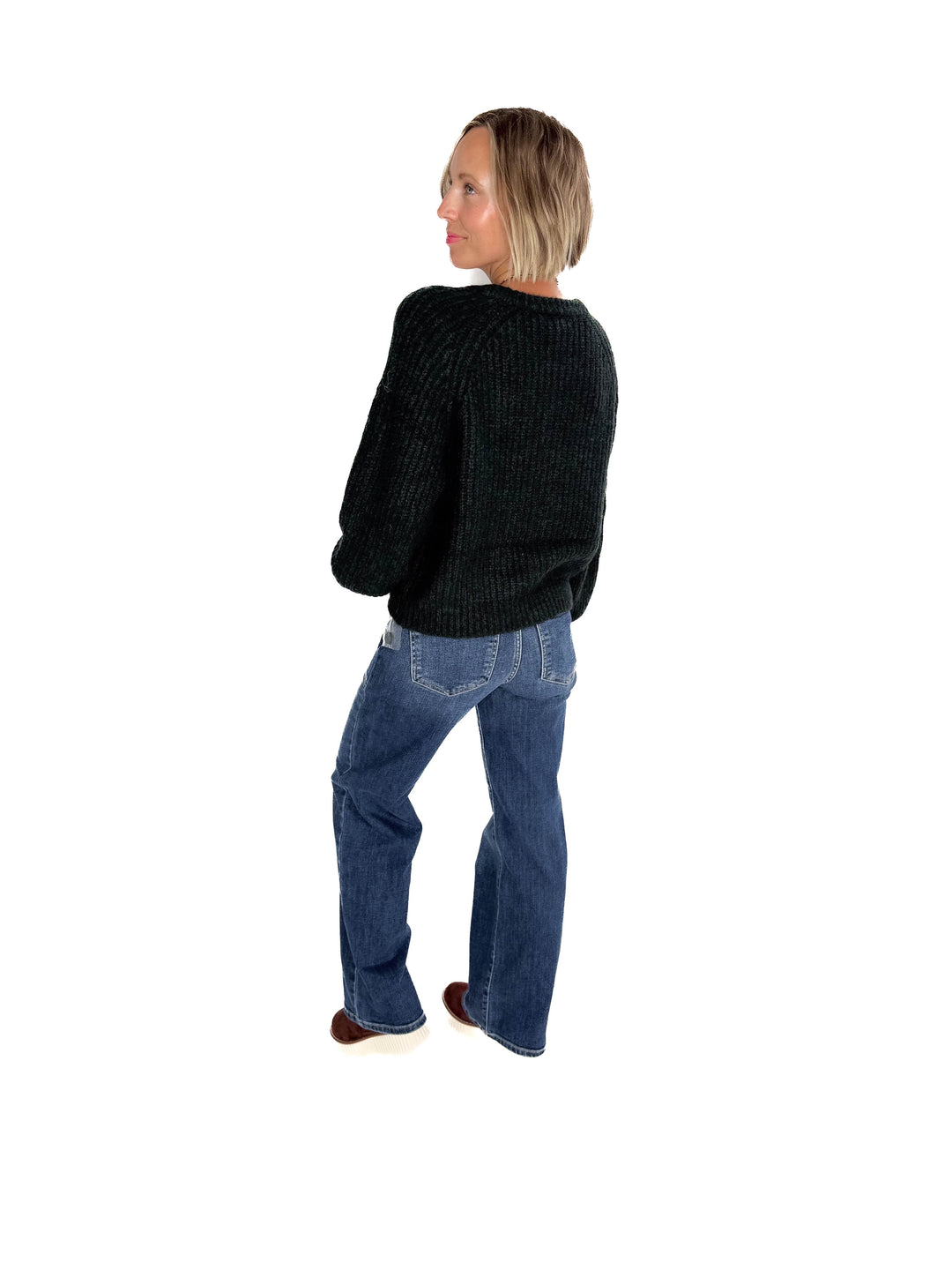 Krystle Button Cardigan- EVERGREEN