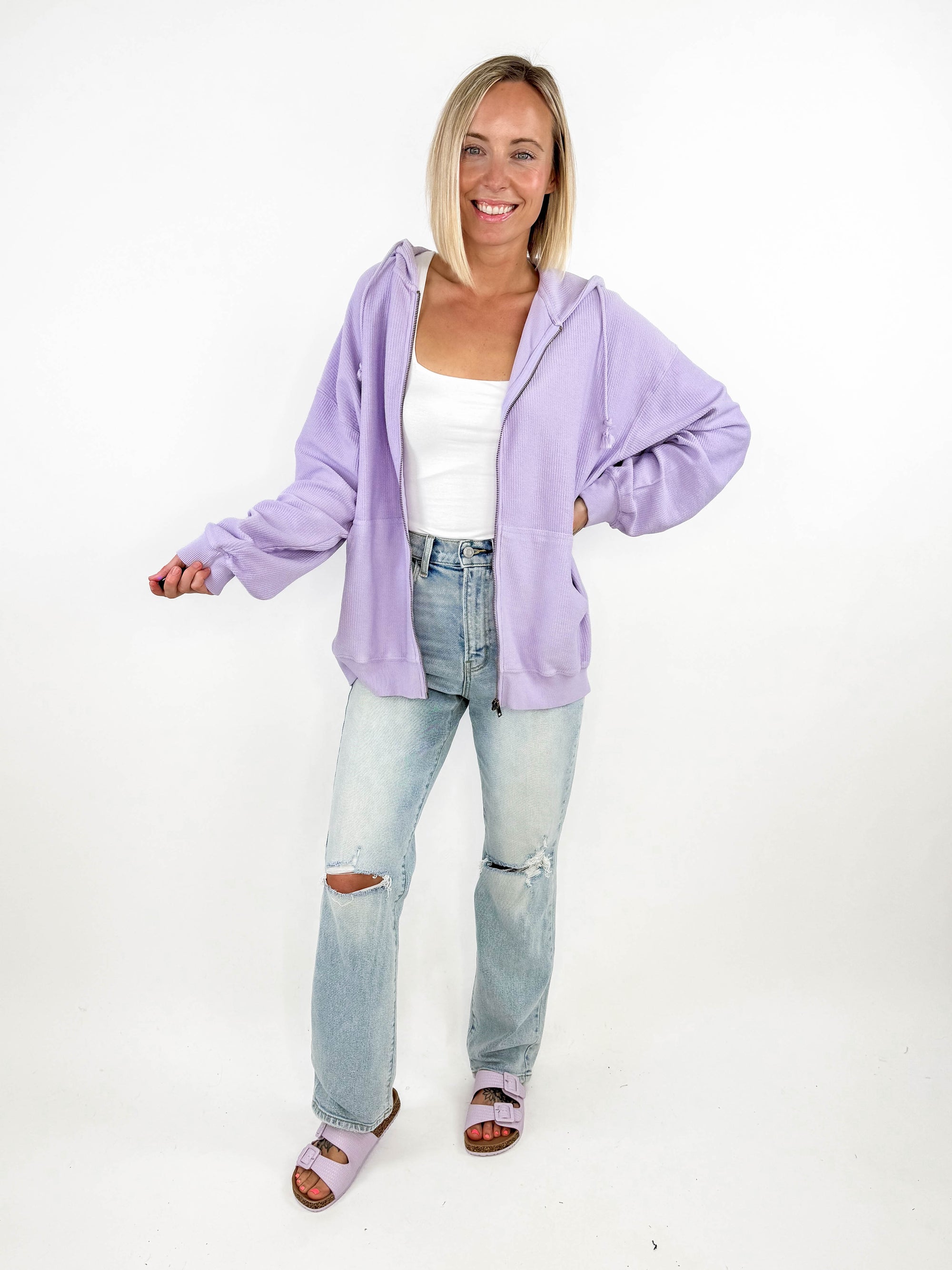 Emily Corded Washed Zip Up- LAVENDER