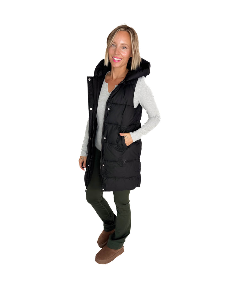Sierra Mist Coated Longline Vest- BLACK