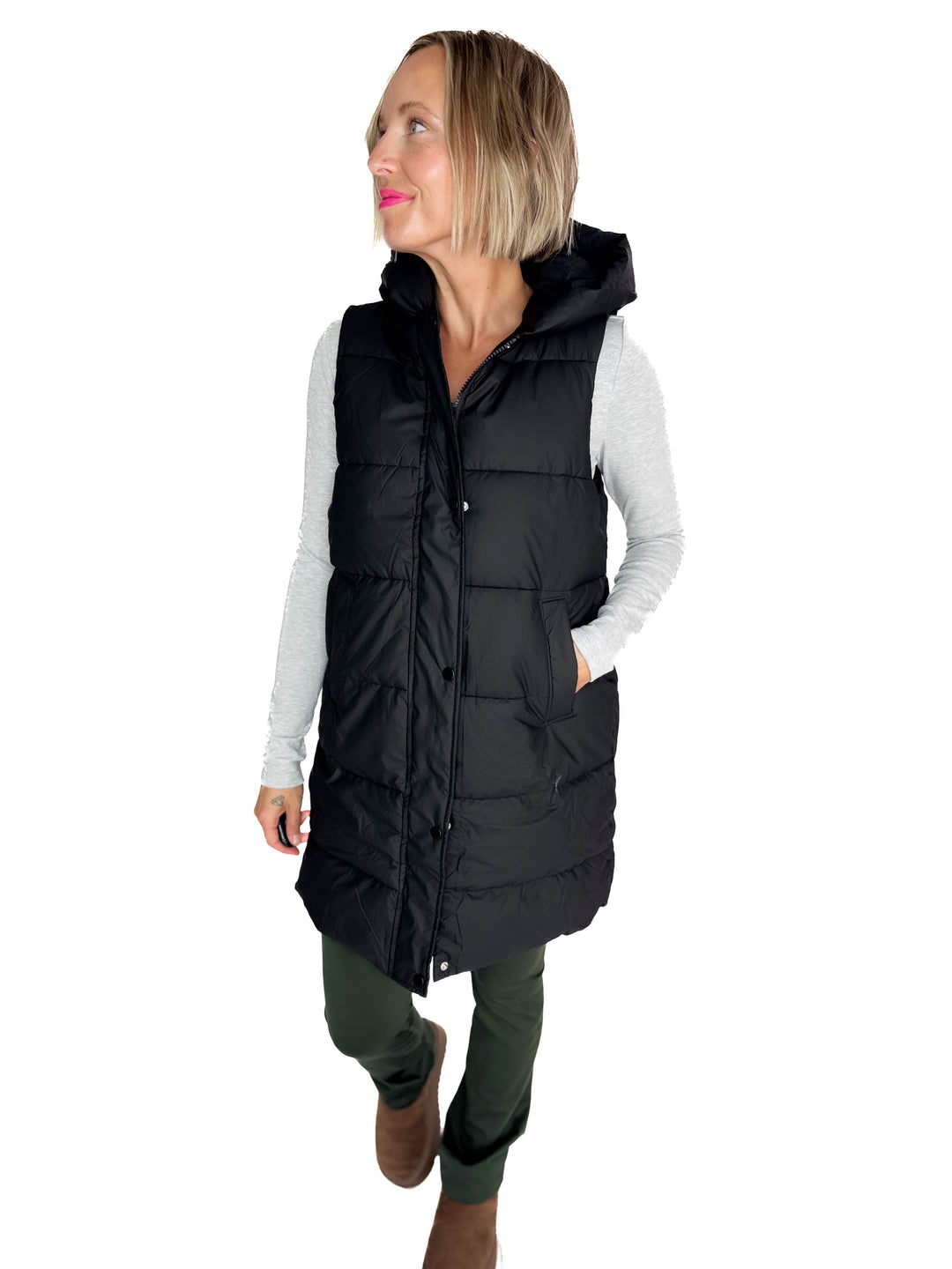 Sierra Mist Coated Longline Vest- BLACK