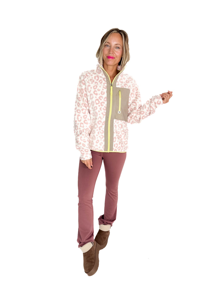 Dawn Full Zip Fleece Jacket- ROSE LEOPARD