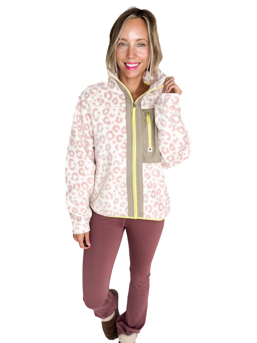 Dawn Full Zip Fleece Jacket- ROSE LEOPARD