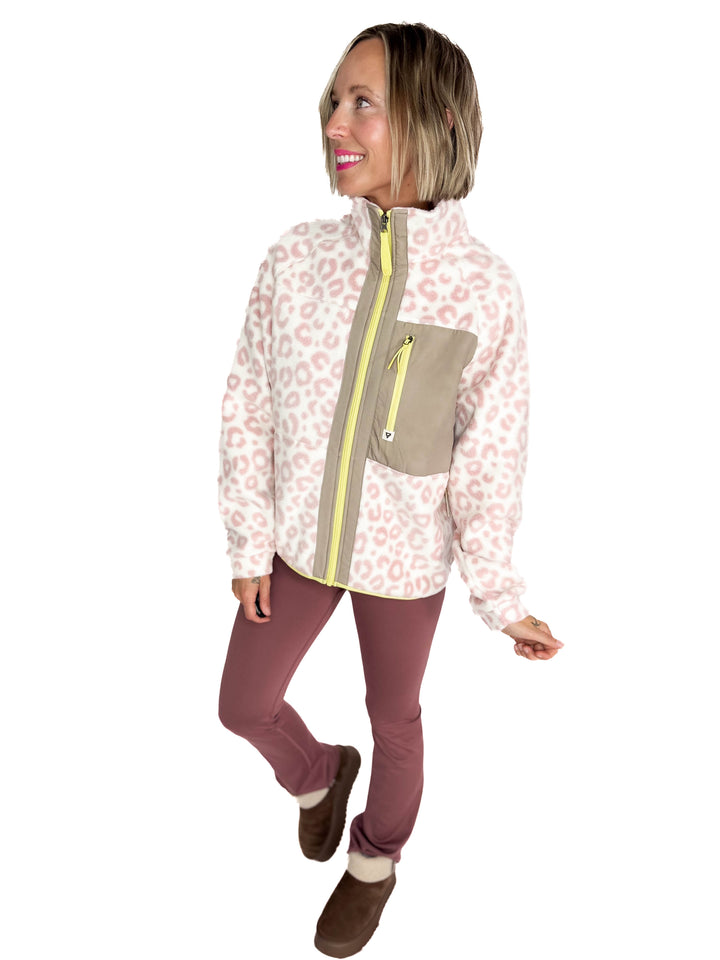 Dawn Full Zip Fleece Jacket- ROSE LEOPARD