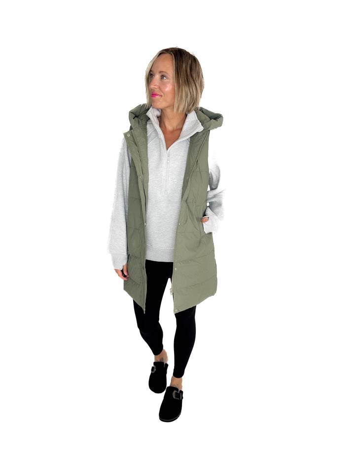 Sierra Mist Coated Longline Vest- OLIVE