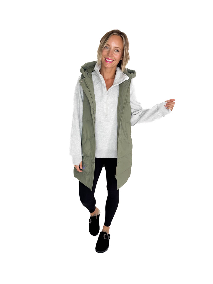 Sierra Mist Coated Longline Vest- OLIVE