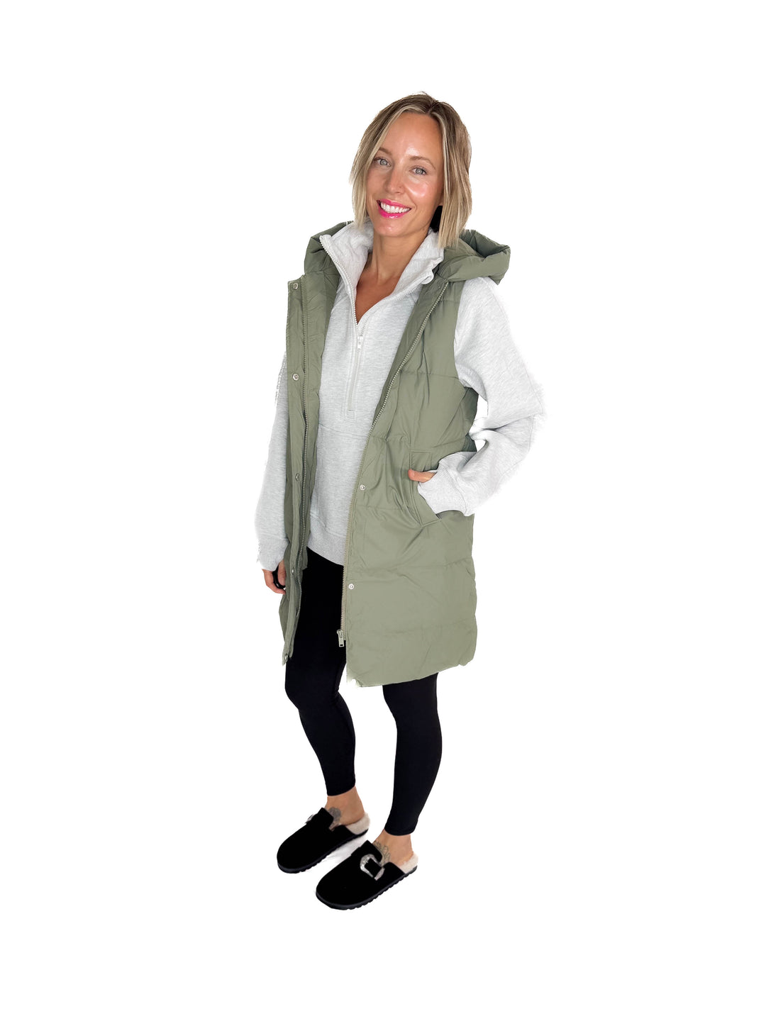Sierra Mist Coated Longline Vest- OLIVE