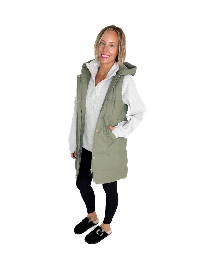 Sierra Mist Coated Longline Vest- OLIVE