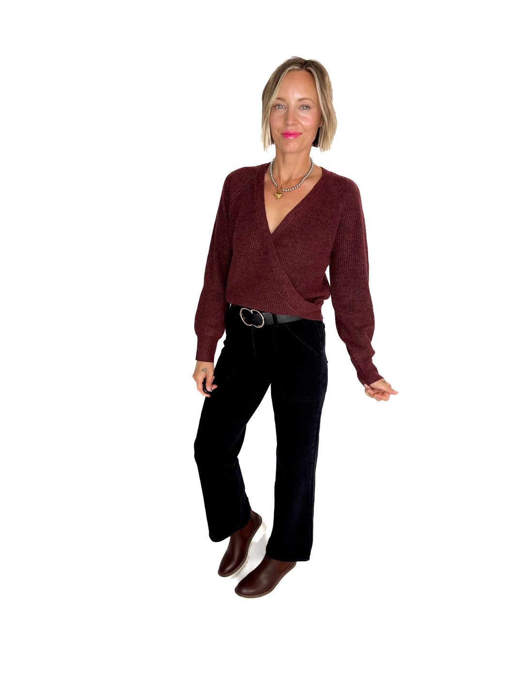 Deirdre Ultra Soft Wrap Sweater- WINE