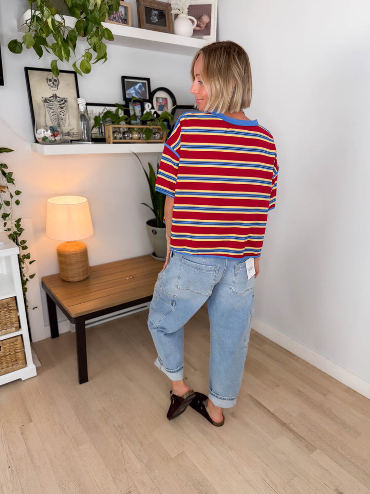 Lynden Soft Stripe Pullover Top- RED/BLUE