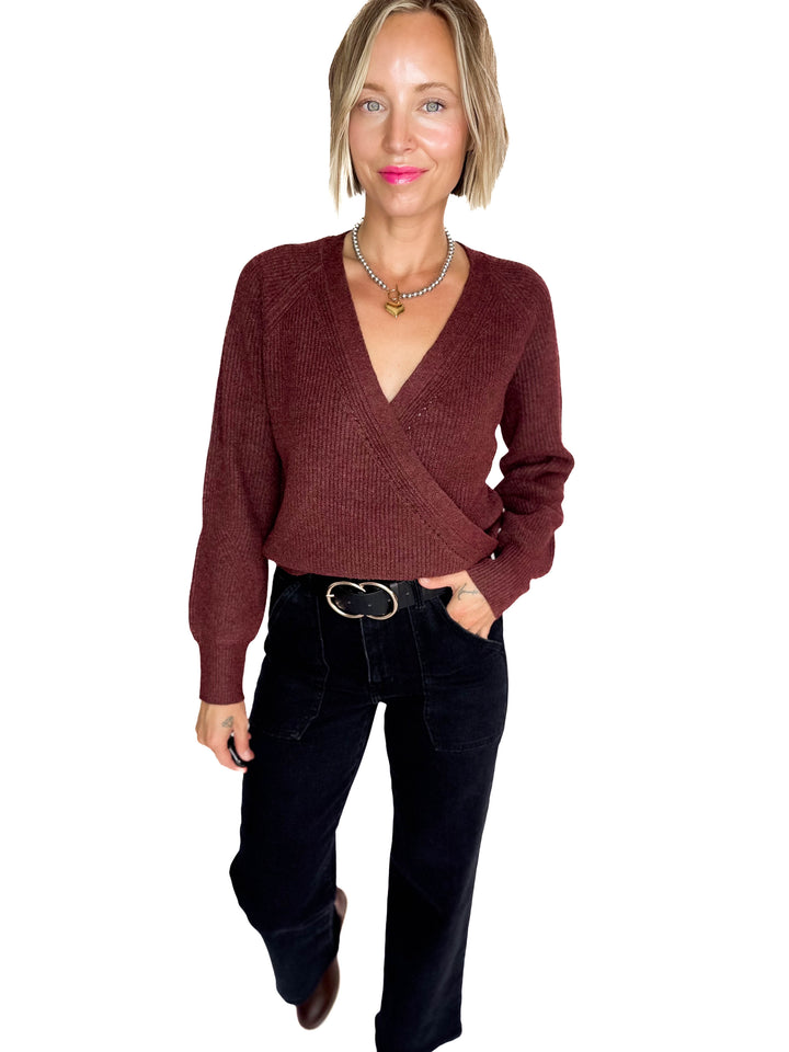 Deirdre Ultra Soft Wrap Sweater- WINE