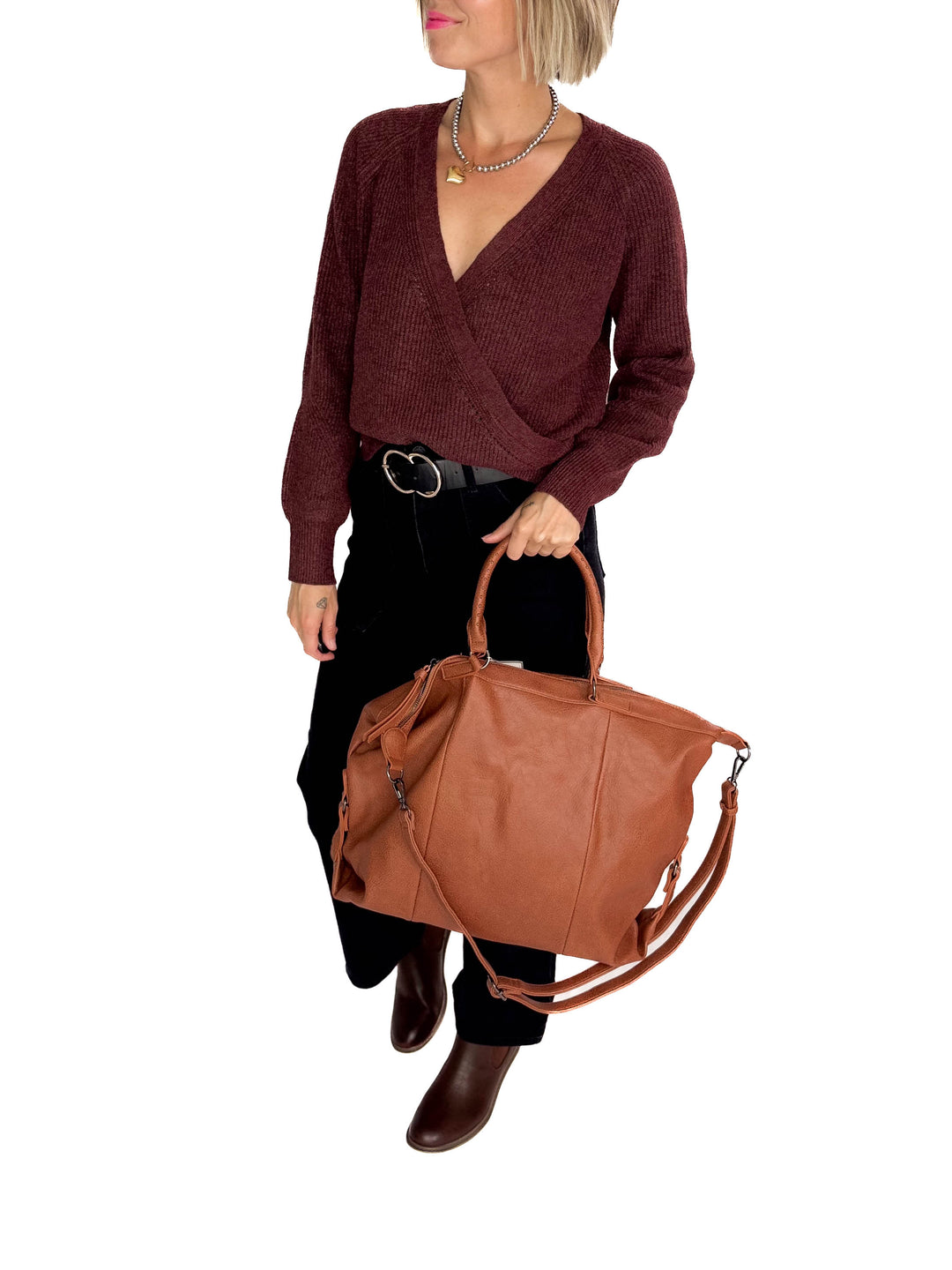 Indy Tote Bag Rustic Handle and Strap- BROWN