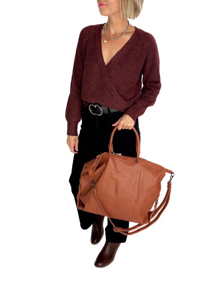 Indy Tote Bag Rustic Handle and Strap- BROWN