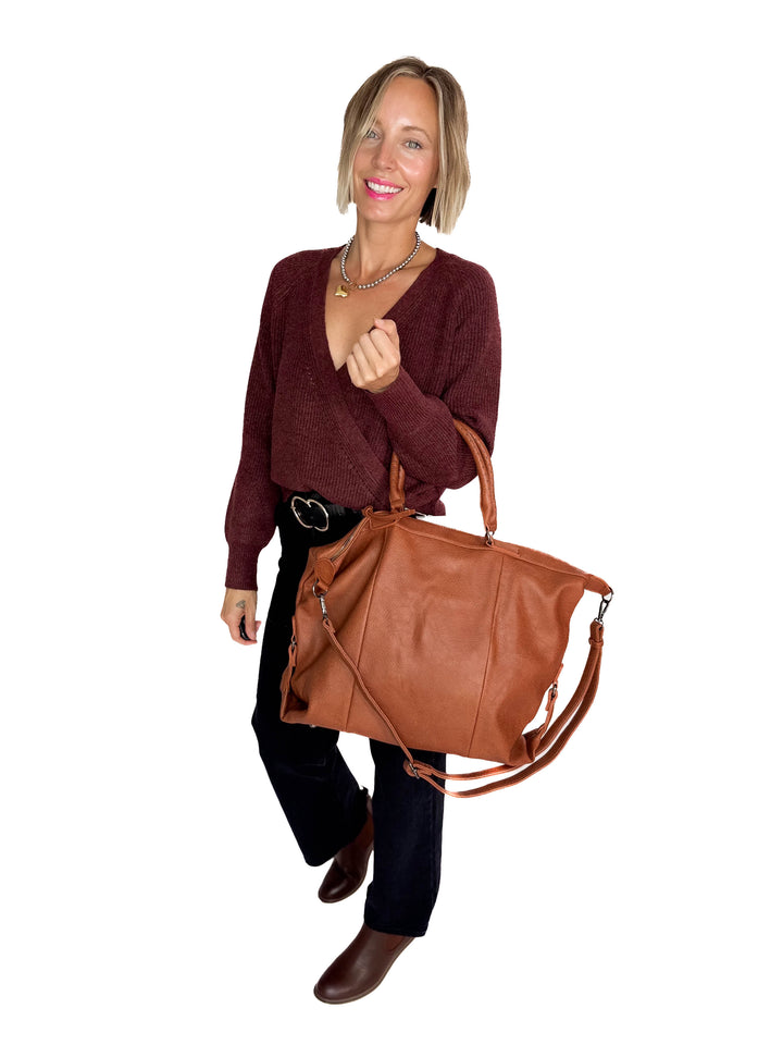 Indy Tote Bag Rustic Handle and Strap- BROWN