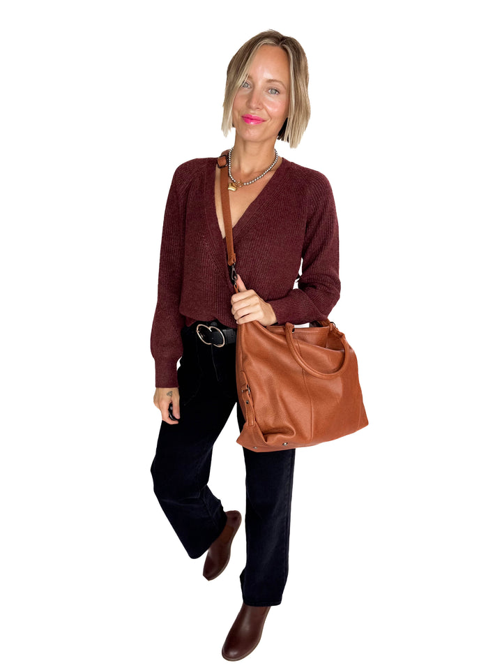 Indy Tote Bag Rustic Handle and Strap- BROWN