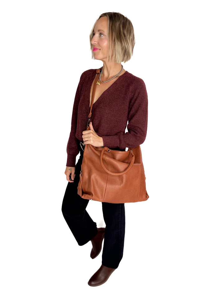Indy Tote Bag Rustic Handle and Strap- BROWN