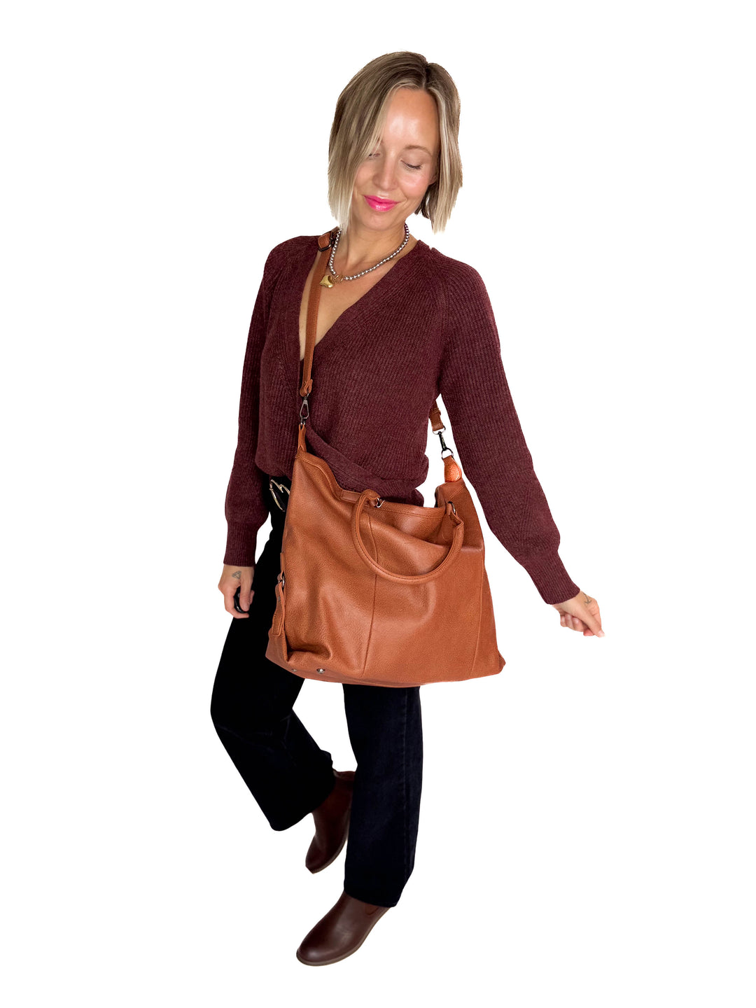 Indy Tote Bag Rustic Handle and Strap- BROWN