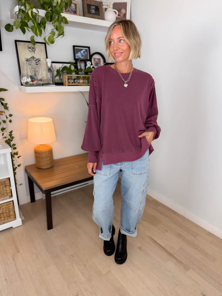 Haven Exposed Seam Pullover- DARK CHERRY