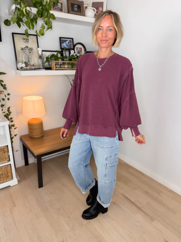 Haven Exposed Seam Pullover- DARK CHERRY
