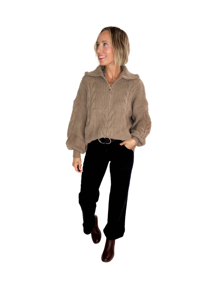 Kiki Cable Kint 1/2 Zip Sweater- FAWN