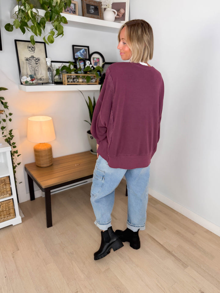 Haven Exposed Seam Pullover- DARK CHERRY