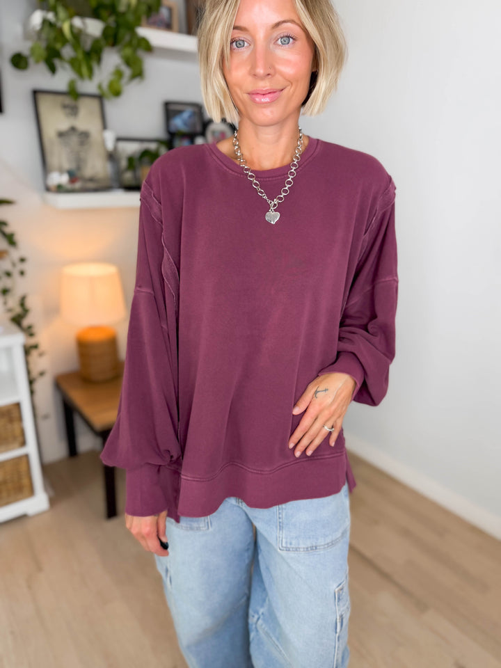 Haven Exposed Seam Pullover- DARK CHERRY