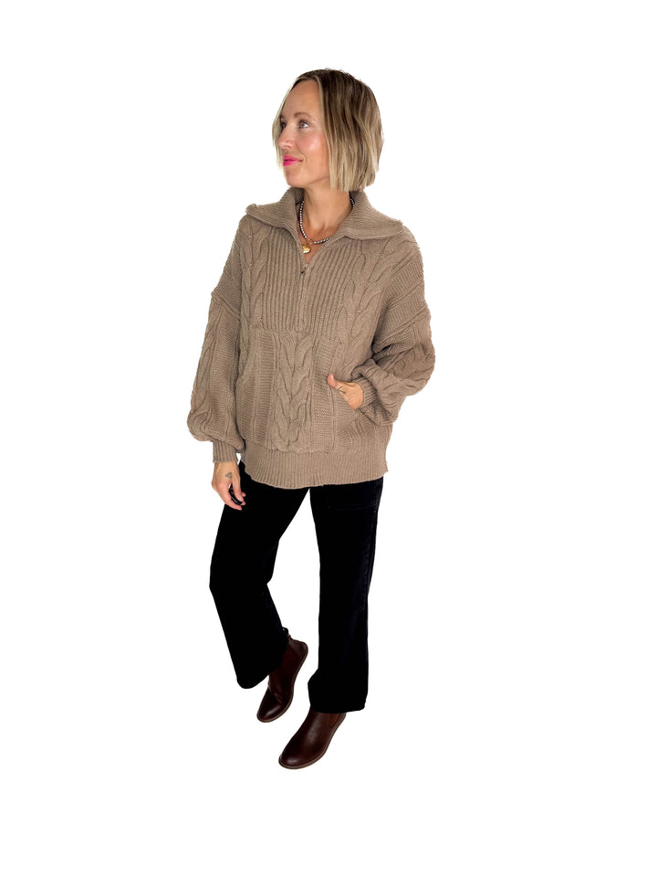 Kiki Cable Kint 1/2 Zip Sweater- FAWN