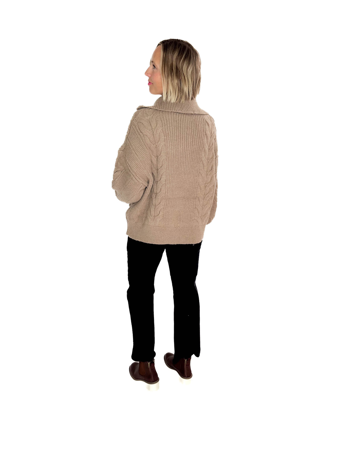 Kiki Cable Kint 1/2 Zip Sweater- FAWN