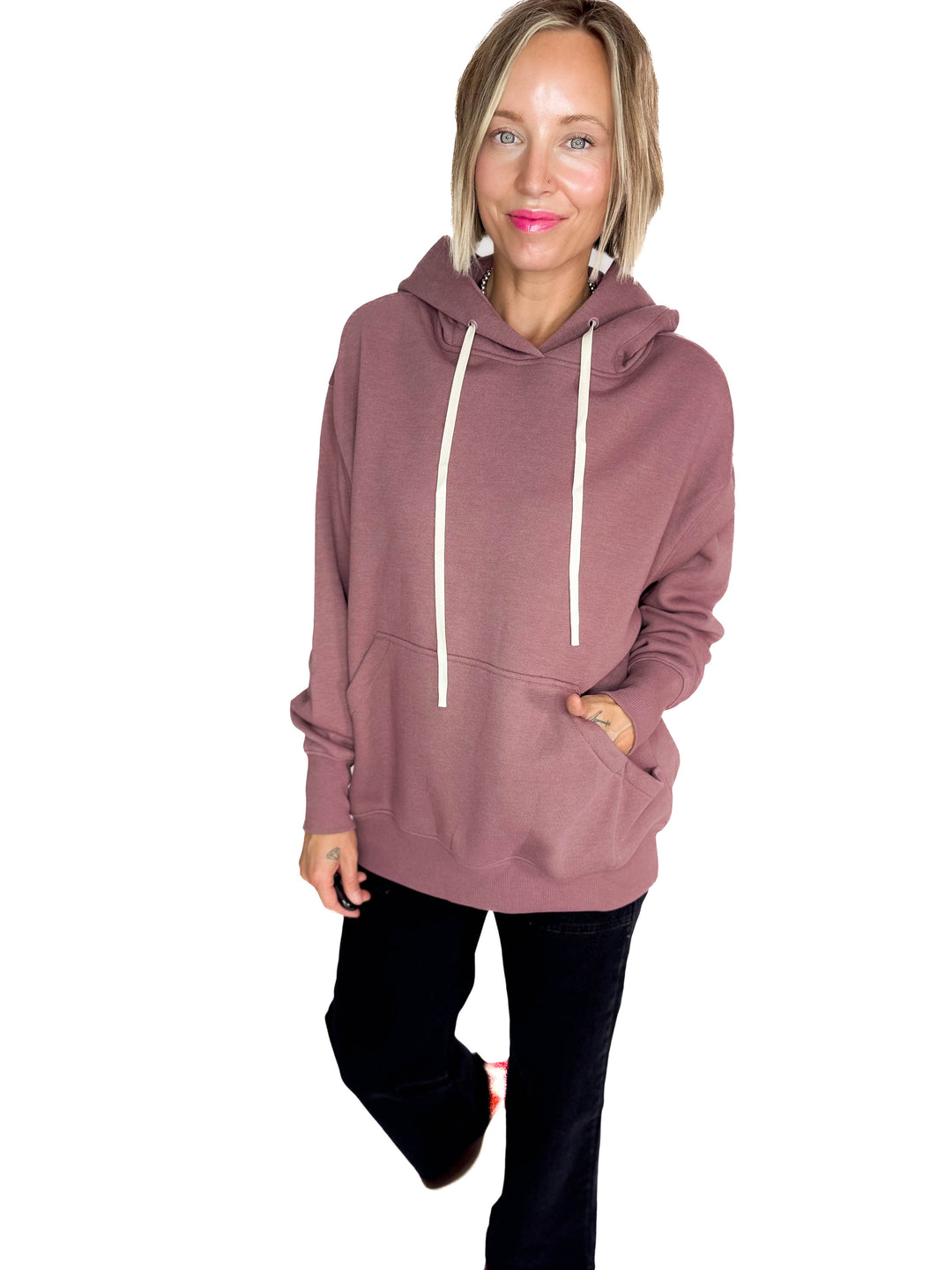 Mono B Cloudwalk Pullover Fleece Hoodie- ROSE TAUPE