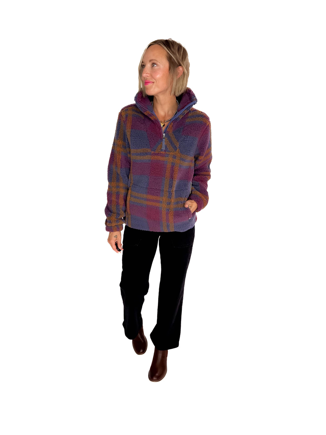 Ainsley Plush Sherpa Pullover- NIGHTSHADOW PLAID