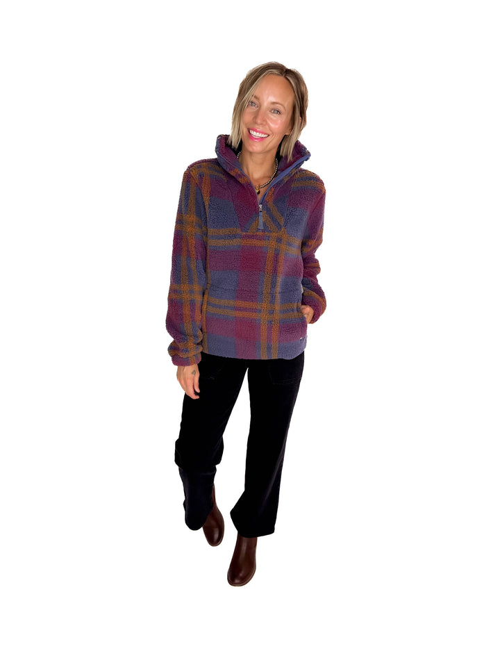 Ainsley Plush Sherpa Pullover- NIGHTSHADOW PLAID