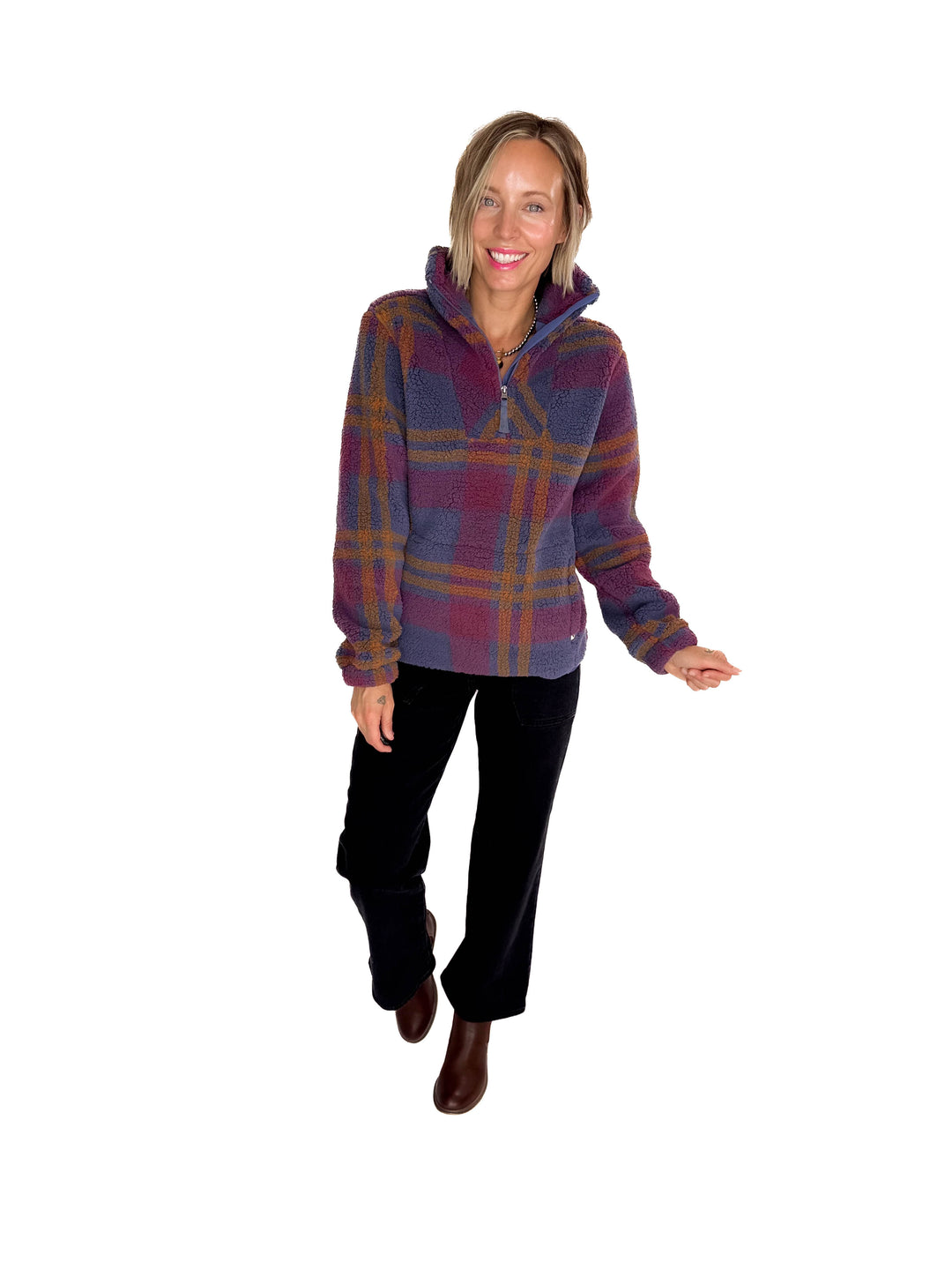 Ainsley Plush Sherpa Pullover- NIGHTSHADOW PLAID