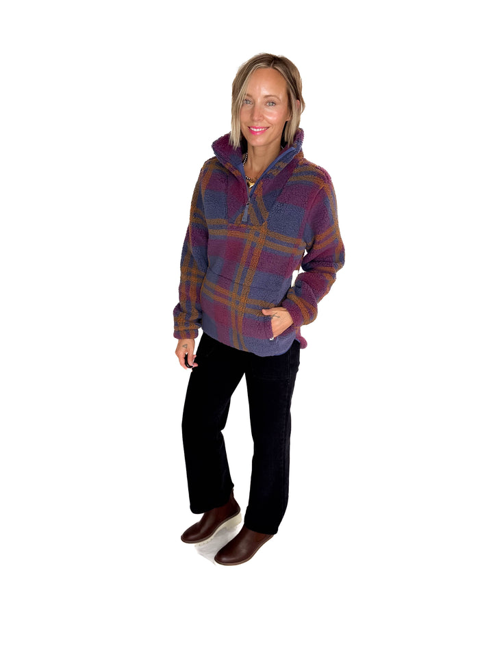 Ainsley Plush Sherpa Pullover- NIGHTSHADOW PLAID